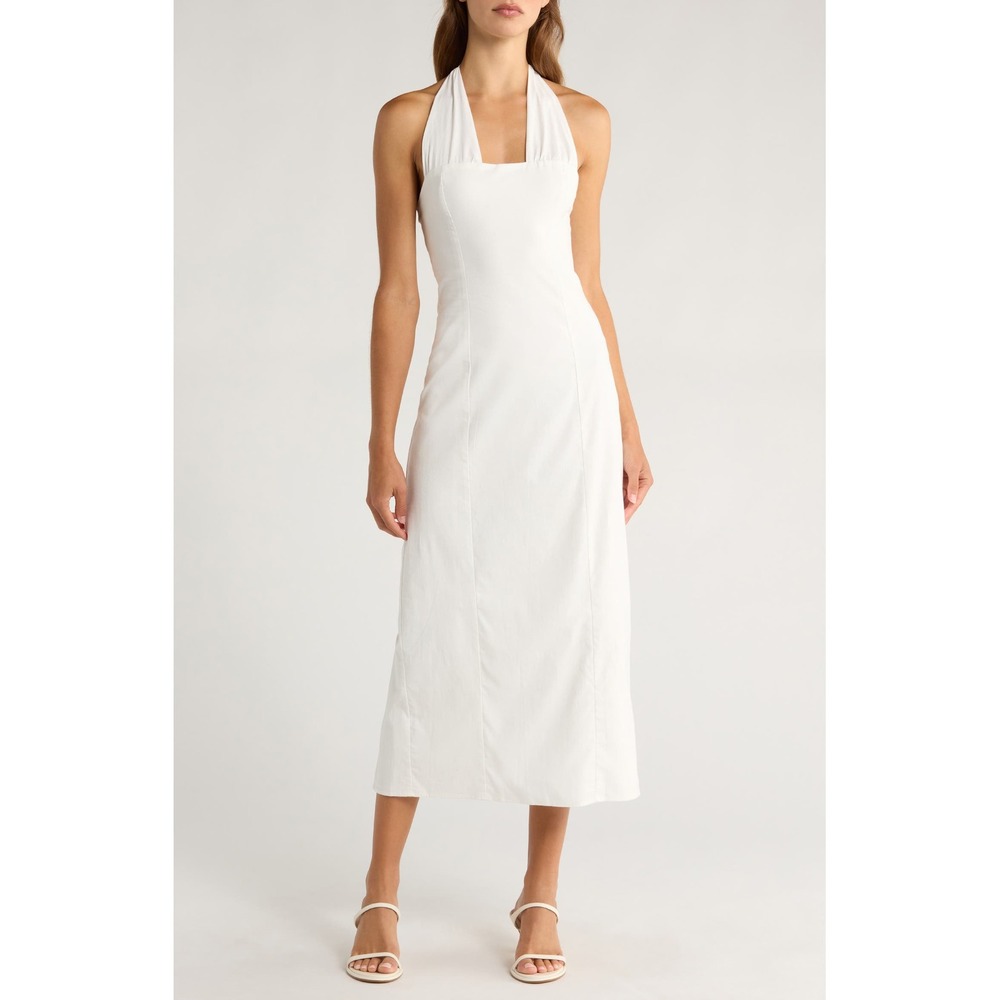 Reformation Bessi Stretch Organic Cotton Halter Maxi Dress White Size 12